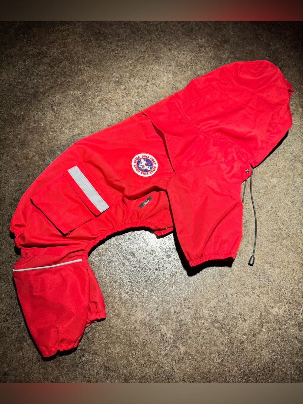 Pina Coat Red Dog Rainjacket Raincoat Pockets Reflective Strips XL fits Medium